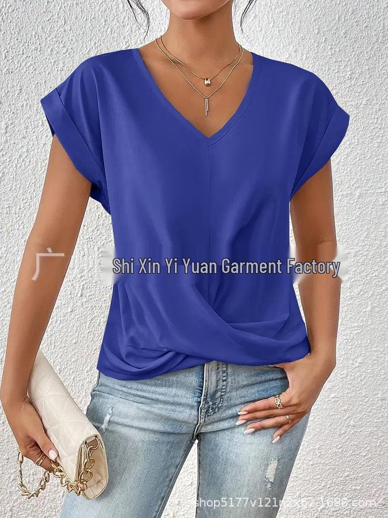 2026 Bestseller Women's Solid V-neck Short-Sleeve T-shirt - Elegant Spring/Summer Top