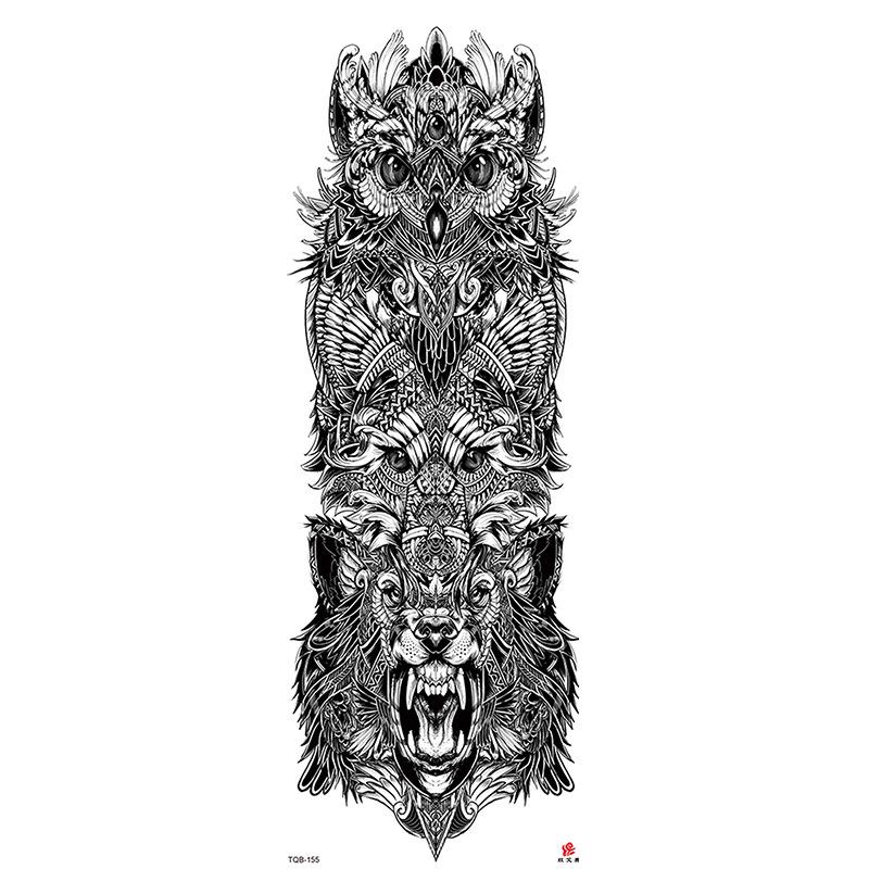 Waterdichte tattoo stickers voor de hele arm: Jezus, Maagd Maria, Kroon, Leeuw-ontwerp
