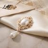 Sparkling Rhinestone Flatbacks for Clothing Decoration Pearl Charms Faux 2Pcs Oval 56x25mm Flatback Alloy Brooch Buttons Lightweight Decorative