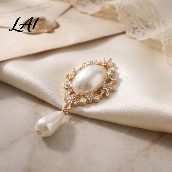 Sparkling Rhinestone Flatbacks for Clothing Decoration Pearl Charms Faux 2Pcs Oval 56x25mm Flatback Alloy Brooch Buttons Lightweight Decorative