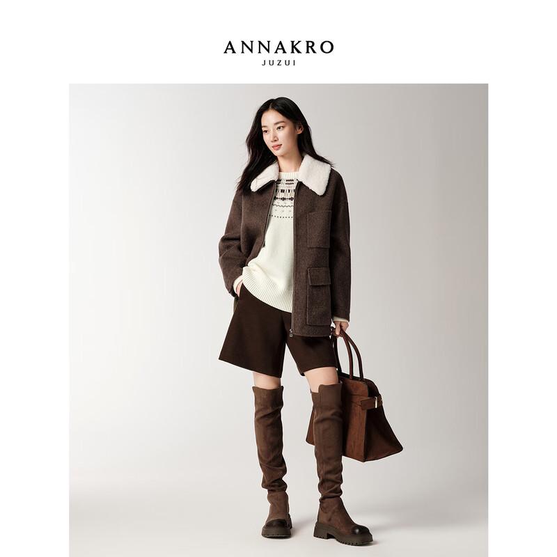 Annacou Women's 100% Wool Double-Faced Jacket Coat