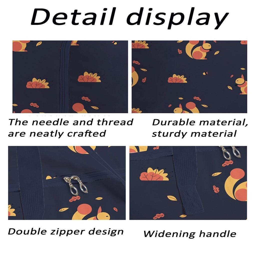 Foldable Quilt Organizer Storage Bag with Zipper Closet Clothes Luggage Moisture-Proof  Bag New Brown Leaf Squirrel Pattern Cotton Quilt Storage Bag