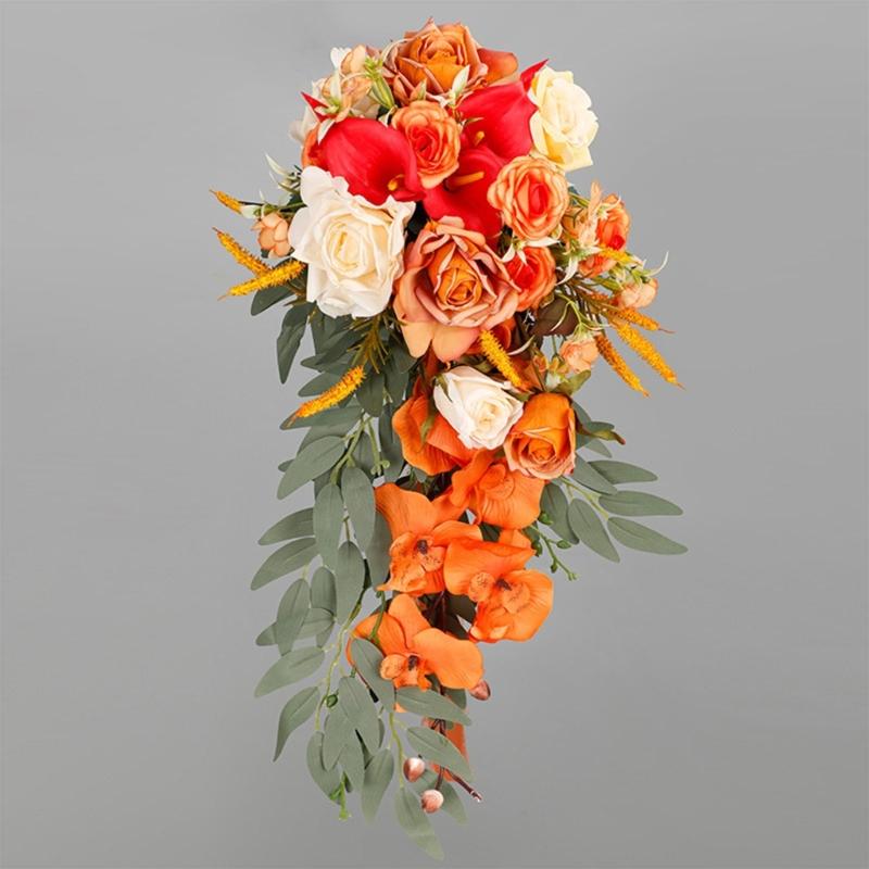Exquisite Waterdrop Design Autumn Orange Flower Handheld Artificial Bouquet for Home Decoration and Events