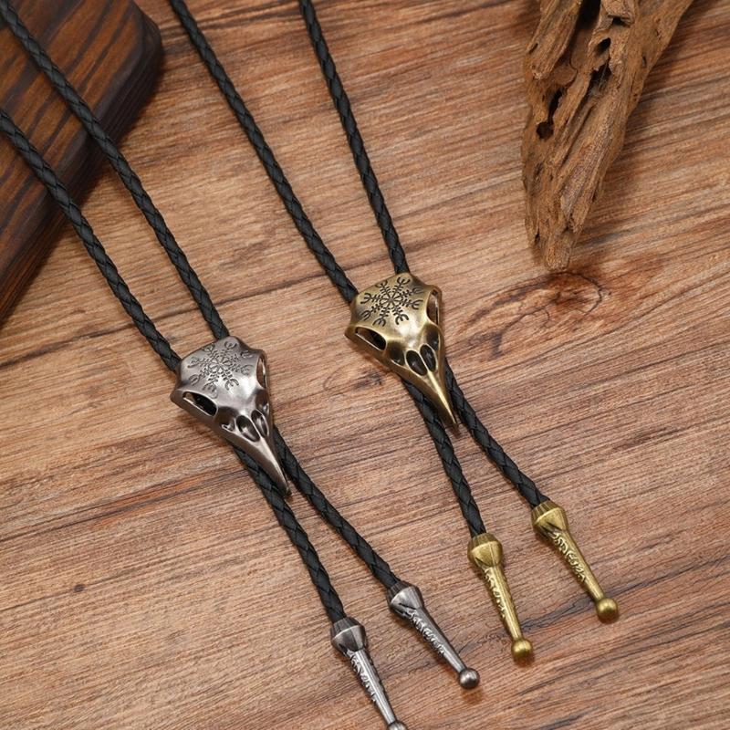 Crow Skull Cowboy Braids Rope Bolo Tie Shirt Collar Necktie Jewelry Necklace