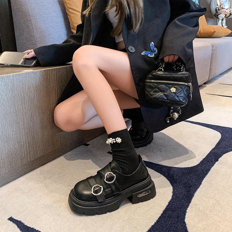 Platform British style small leather shoes women's 2025 summer new heightening black single shoes niche design loafers women's