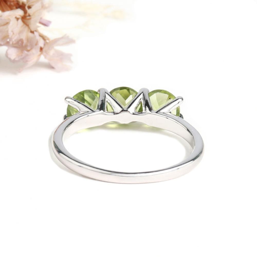 Classic Natural Peridot Round 6.0mm Ring Real Gemstones 925 Sterling Silver Fine Jewelry for Ladie's Birthday Anniversary Gifts