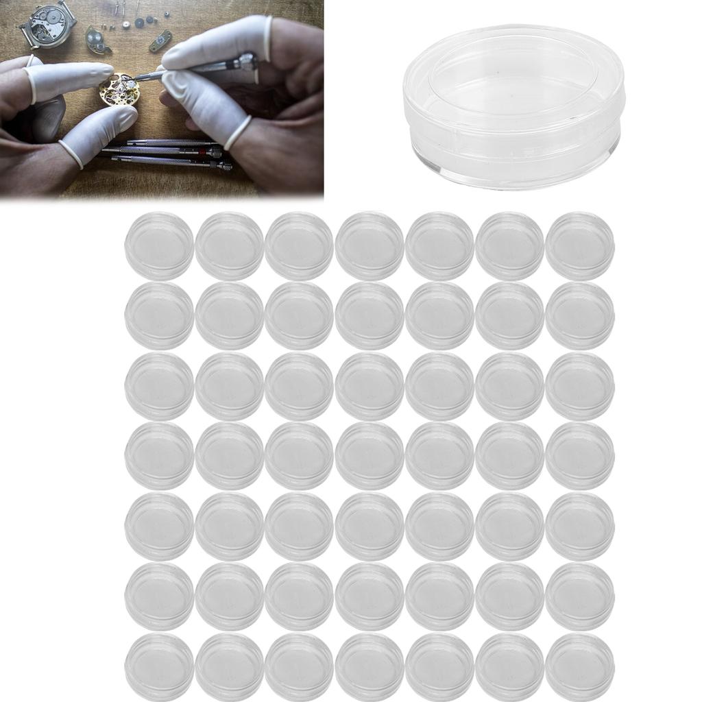 50pcs 33mm Cylindrical Transparent Watch Parts Storage Box Repairing Spare Parts Case