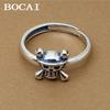 BOCAI New S925 Silver Skull Ring for Men and Women Retro Fine Silver Jewelry Hip-Hop Punk Cartoon Little Pirate