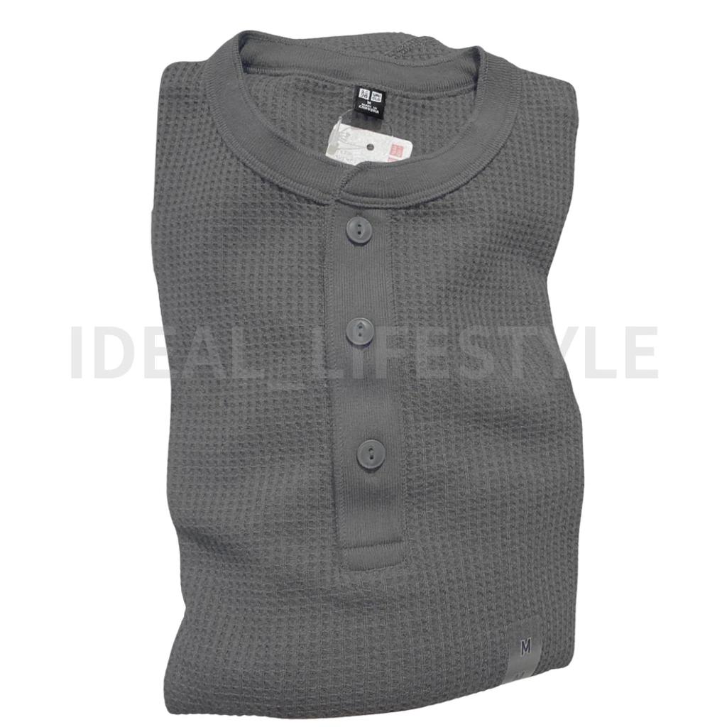 UNIQLO Waffle Henley Neck Long-Sleeve T-Shirt S-4XL Round-hem Men 486104 NWT