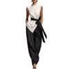 Women's Lace Sleeveless Contrast Color Suit Top + Wide-leg Pants Two-piece Set