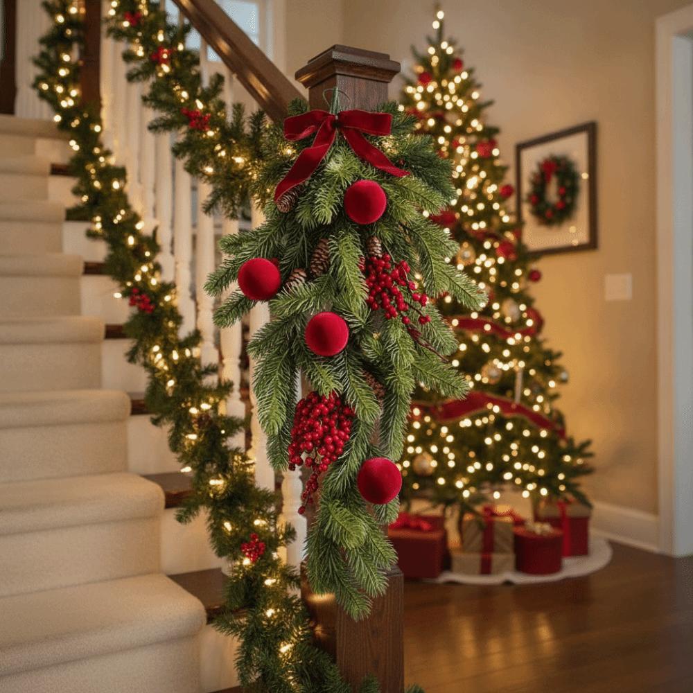with Faux Pinecone and Berry Hanging Vine Pine Needle Branches Front Door