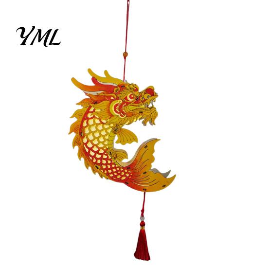 Portable Lantern Toy Chinese Dragon Fish Kit, DIY Coloring Crafts for Mid-Autumn Mid Autumn Festival Festival, Handmade Handheld Wooden Assembly Kids