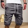 Pantaloncini da uomo a vita media con elastico e coulisse, tasche multiple, tinta unita, vestibilità larga, per fitness, cargo, streetwear