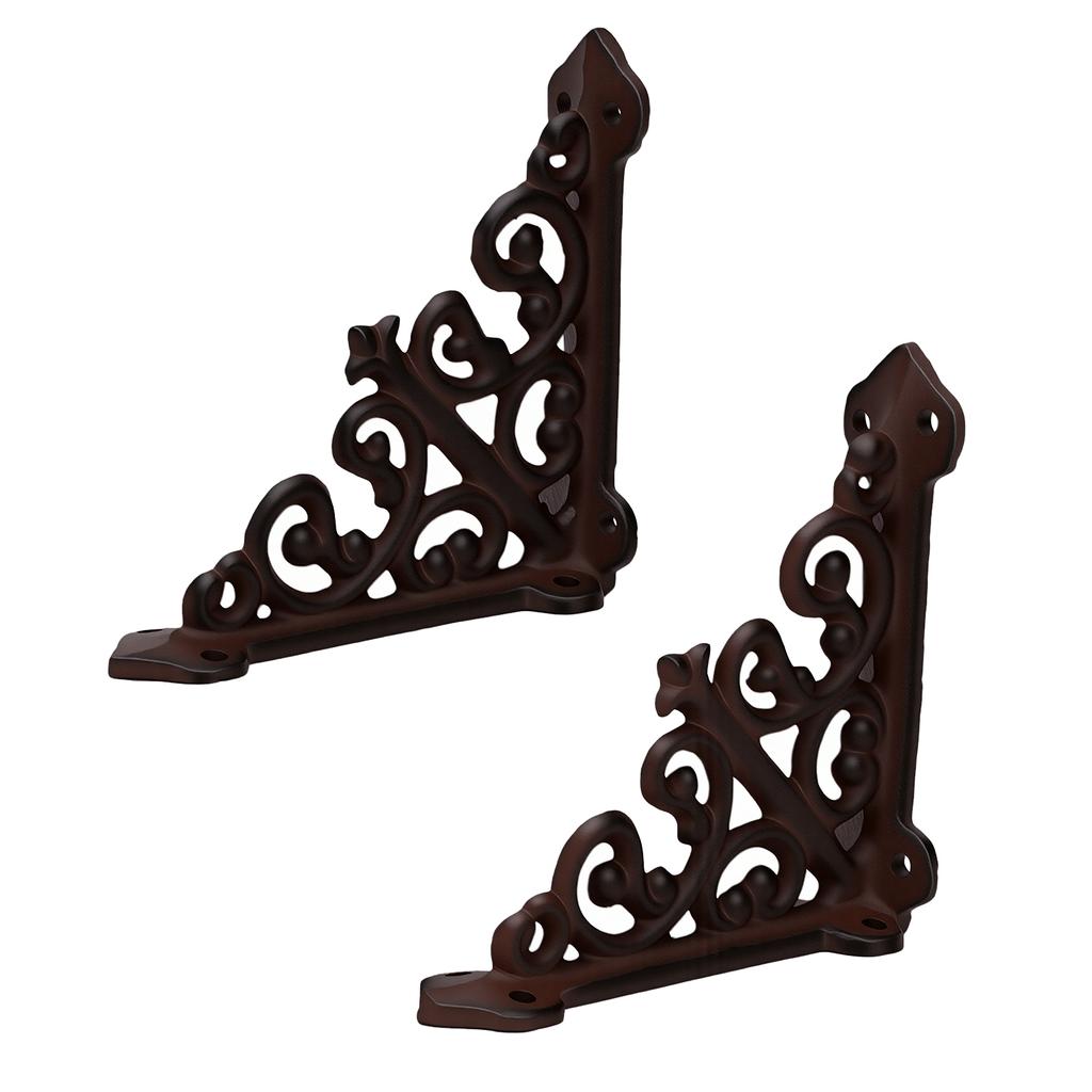2 Pack Decorative Shelf Brackets Right Angle Heavy Duty Metal Antique Shelf Brackets for DIY Floating Shelves Brown
