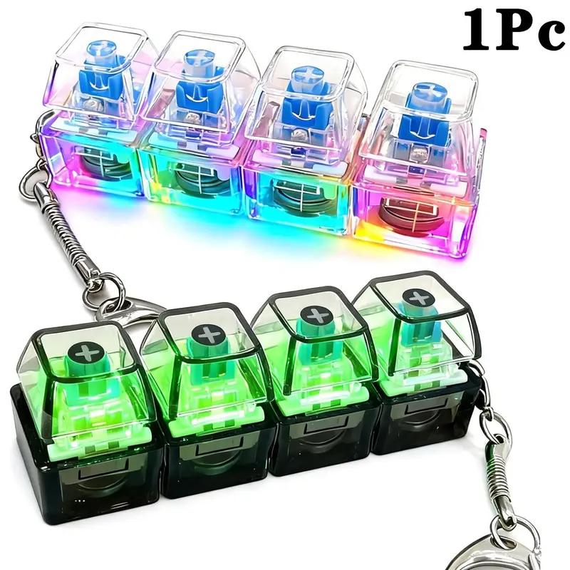

1Pc Glowing Keyboard Fidget Keychain, 4-In-1 Multi-Functional Decompression Buttons, Transparent Stress Relief Fidget Toys Playsets Gift Present