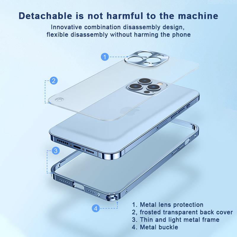 Coque de téléphone à cadre métallique Pour iPhone 17 11 12 13 14 15 16 Pro Max Alliage d'aluminium Protection Complète de l'Objectif Coque Arrière Métallique Plaqué Pour iPhone 13 mini