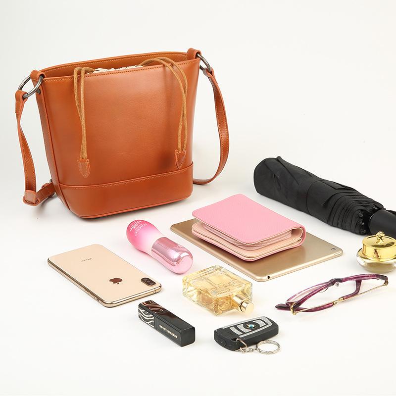 First layer vegetable tanned oil wax cowhide portable women's bag new fashionable large-capacity textured shoulder crossbody bucket bag
