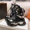 Fashion Women Warm Plush Ankle Boots 2025 New Winter High Top Chunky Leather Sneakers 8CM Heels Lace-up Motorcycle Platform Snow Botas