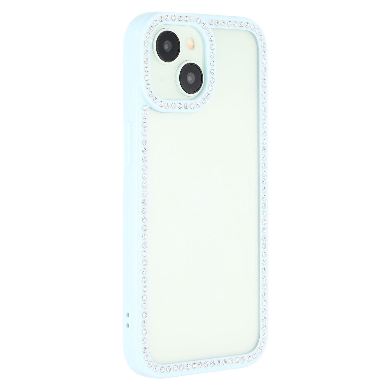 

For iPhone 15 Case Sparkling Rhinestone Decor TPU+PC Clear Phone Back Cover Blue