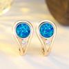 White Zircon Blue Opal Round Stone Hoop Earrings For Women Vintage Gold Color Ear Buckle Wedding Jewelry Bridal Engagement Gifts