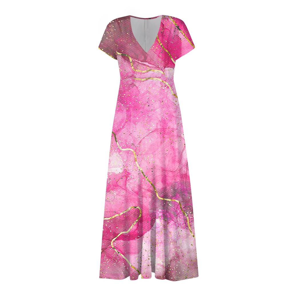 Women's Long Dress Maxi Dress Casual Dress Chiffon Dresses Swing Dress Color Casual Mature Outdoor Daily Date Ruffled Short Sleeve V-neck Dress