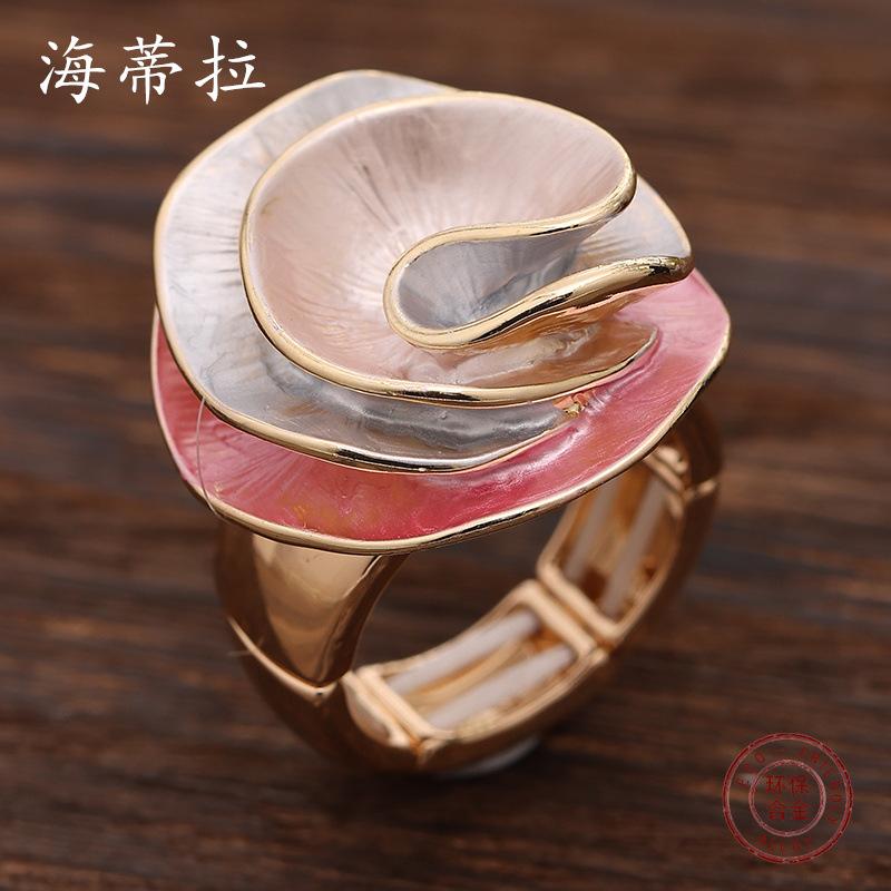 Luxury color painting oil geometric rose elastic ring, fashionable and high sense women's versatile ring