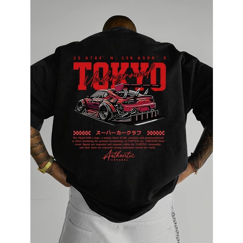 

Men s Short Sleeve T-Shirt, Printed with Racing Car Pattern and English Graphics, Loose Fit Fashion Casual Crew Neck Top, Summer Outdoor Clothing 4XL чорний