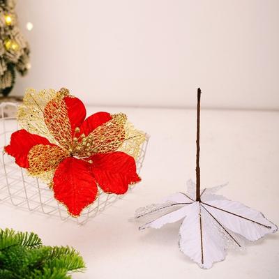 26CM Artificial Poinsettia Flower Sequins Sparkling Simulation Flowers Glitter Christmas Glitter Flower Christmas Tree Accessory