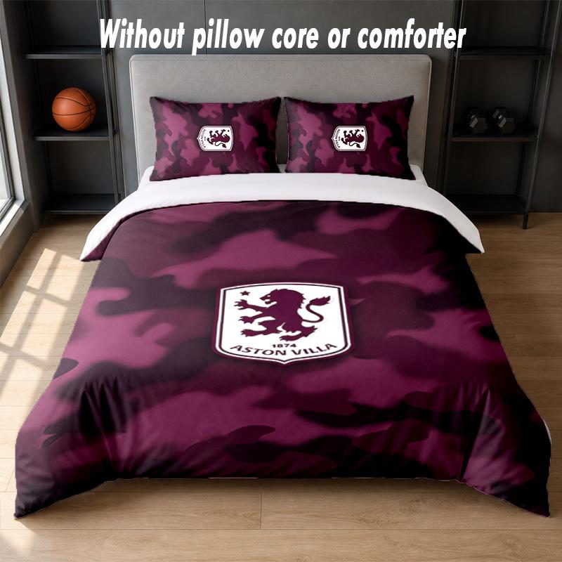 Aston Villa Football Design Bed Bedding Set 1 Duvet Cover + 2 Pillowcases Soft Breathable Household Bed Linens