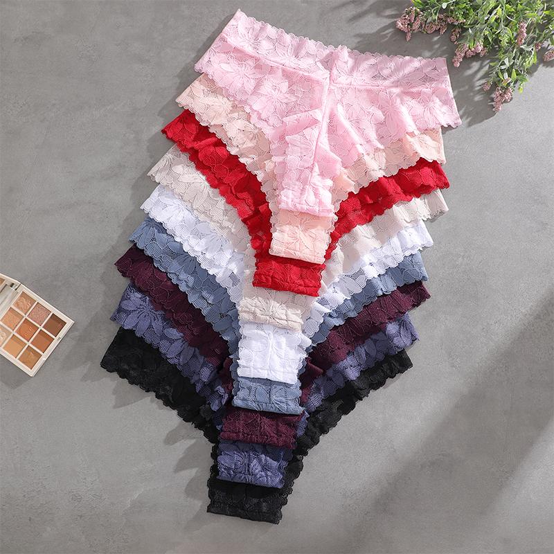 FINETOO 5 Bucăți Tanga Sexy din Dantelă Femei Chiloți cu Talie Joasă Sexy Moi Lenjerie Intimă Doamne Chiloți Florali Trendy Lenjerie Intimă Femei