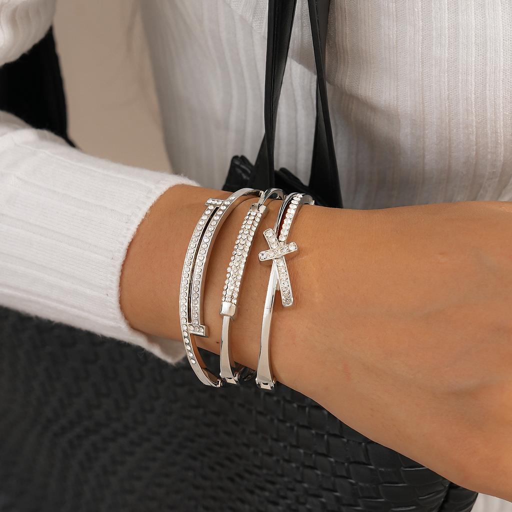 Diamond Nail Cross Round Snap Bracelet Geometric Bracelet