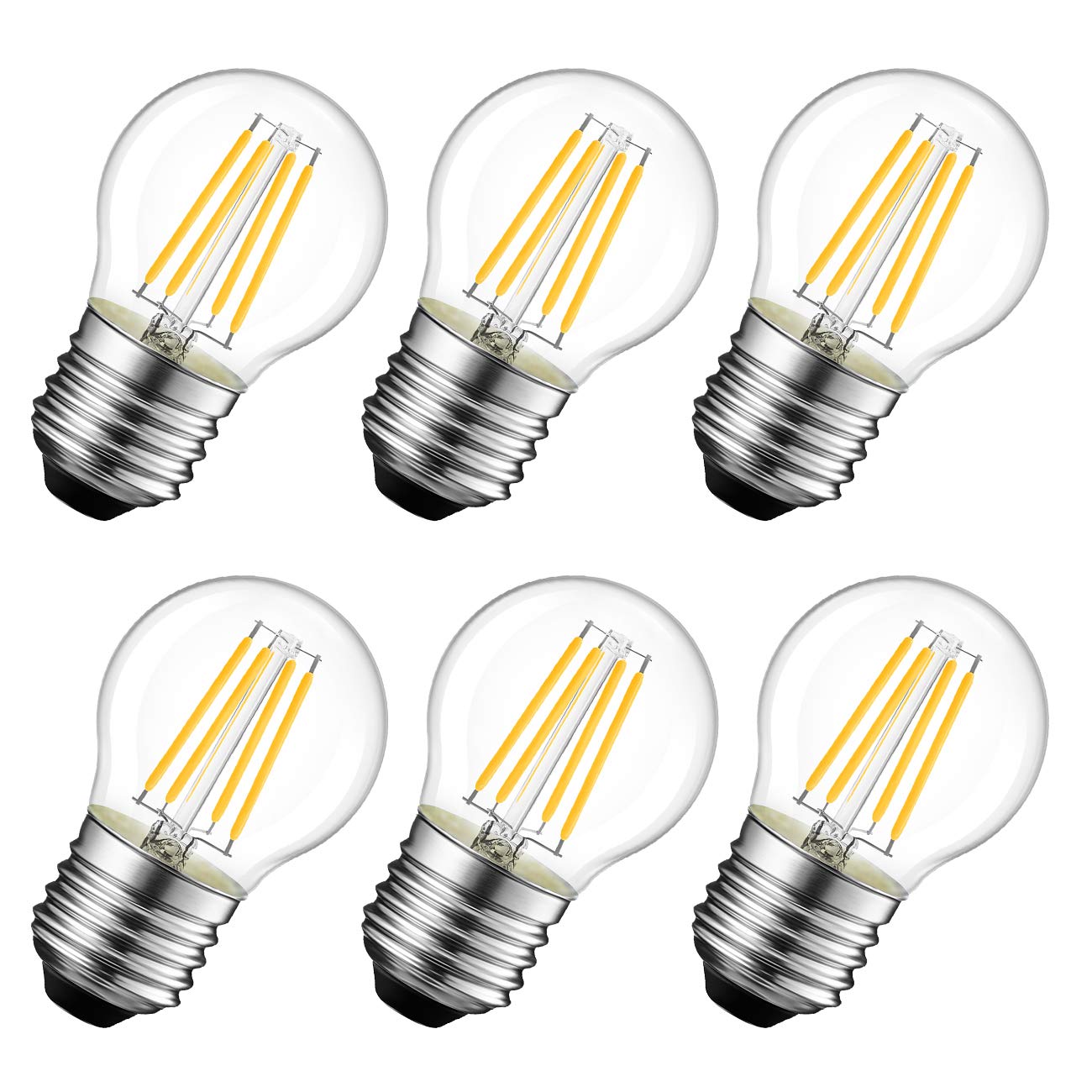 

LVWIT LED Filament Bulbs, E26 Base, 40W Equivalent, 470lm, Chandelier, 2700K Warm White, G45 Mini Edison Bulbs, Retro Style, PSE, Pack of 6,