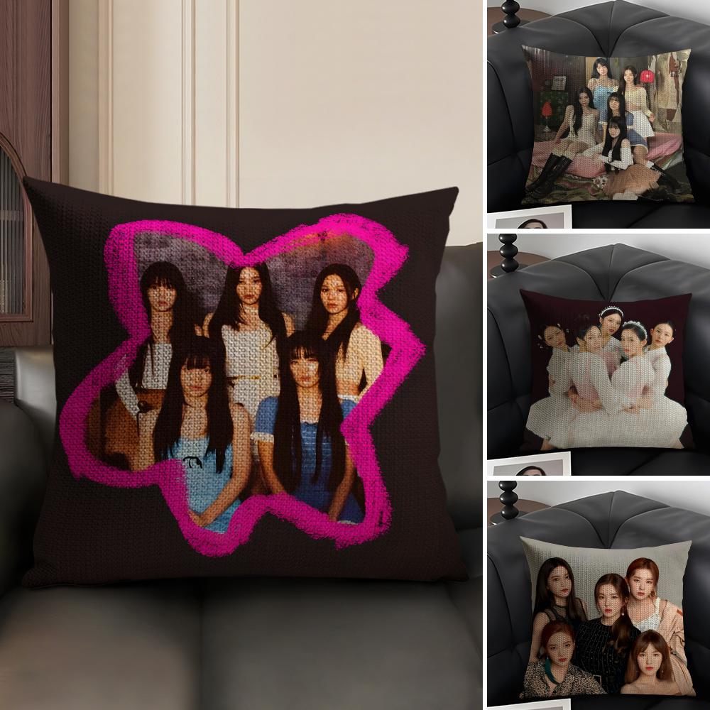 R-Red Velvett Kpop Style Group Cushion Cover Natural Linen Organic Fabric Double-Sided Printing Sofa Home Decor Gift Pillow Case