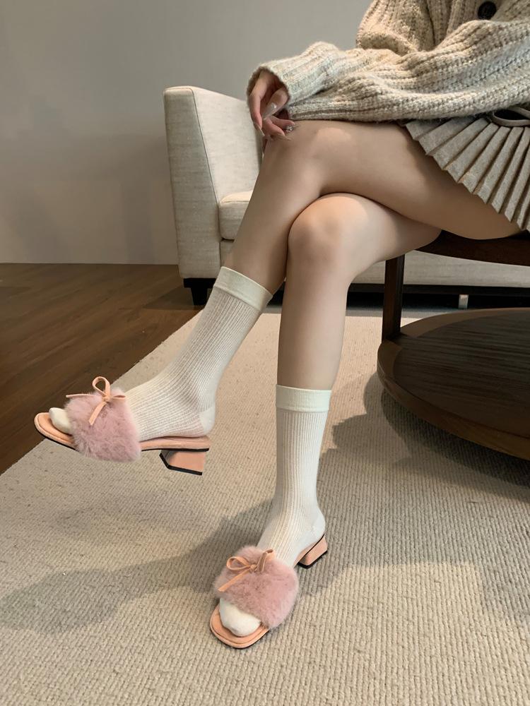 

Gentle French fluff suede fluff mop autumn and winter 2025 new open-toed butterfly element outer wear fluff mop 39