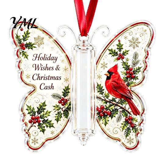 Weihnachtsparty-Zubehör Schmetterling Bargeldgeschenk-Ornament, Geldhalter Hängende Dekoration mit Geschenken für Familie Freunde Festlicher Druck, Acrylbaum