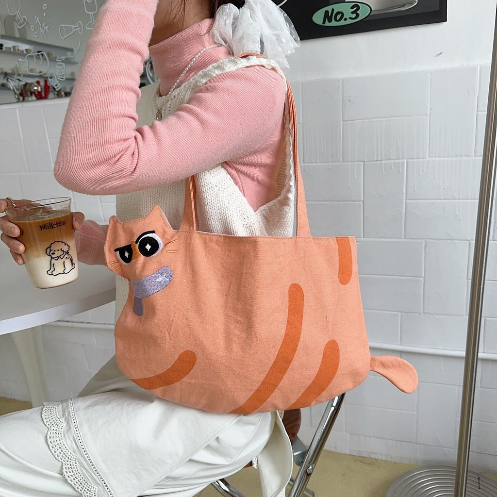 21 Cartoon Kitten Tote Canvas Bag Cute Cute Female Shoulder Bag Student Portable Large Capacity Shopping Bag
