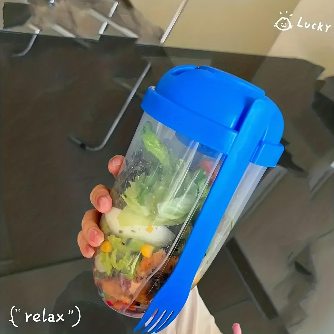 1 шт., чашка для салата, шейкер для салата, пластиковый контейнер для здорового салата с вилкой, держатель для заправки для салата, чашка для салата для пикника, обеда, завтрака синий