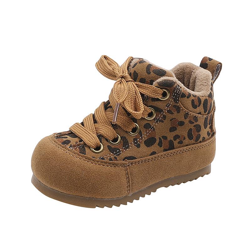 Kids Leopard Print Faux Fur Lined Lace Up Casual Boots 21 цветной печати леопарда