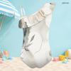 Girls One Shoulder Ruffle One Piece Marble Printed Swimsuit