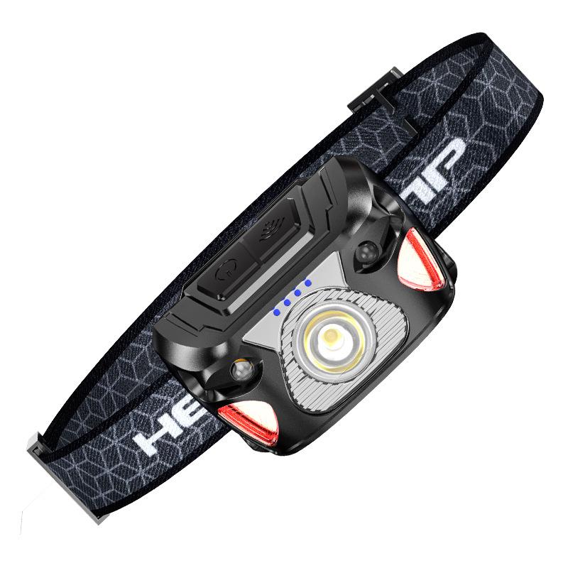 USB Rechargeable LED Headlamp with Sensor, Long Battery Life, High Brightness, Red Light Mode for Fishing, Cycling, and Outdoor Work