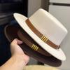 Hepburn Style French Belt Decorated Woolen Flat Top Hat for Women Autumn and Winter British Socialite Retro All Match Jazz Hat