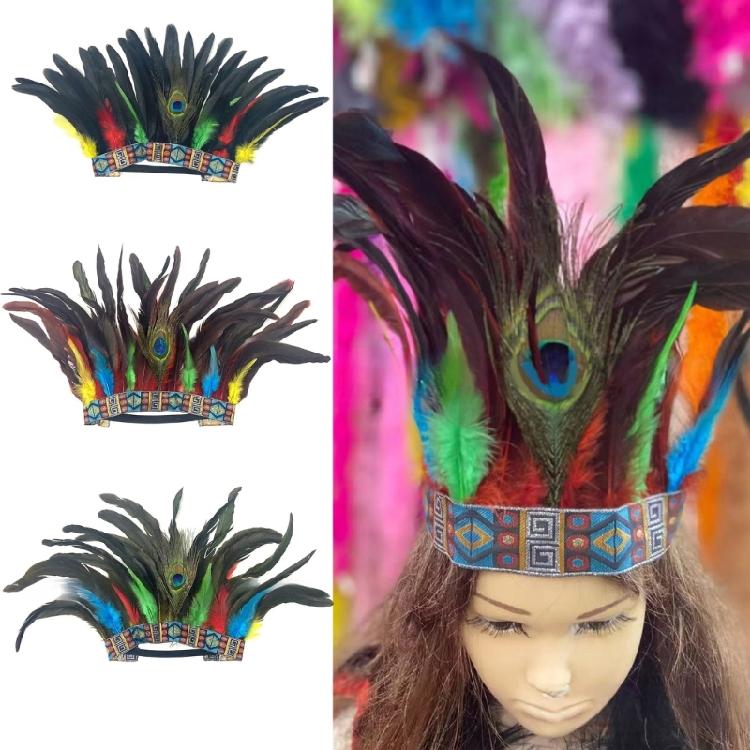 Natives American Costume Hairband for Carnivals Party Festival Props Feathered Hairband Indian Hairhoop Cosplay Headwear
