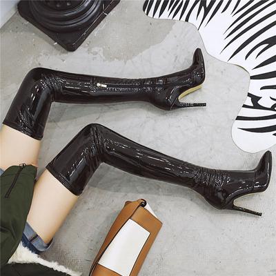 Sexy Thigh High Boots Women Fashion Black Over the Knee High Boot Fetish Shoes PU Leather Pointed Toe High Heel Long Shoes Slim