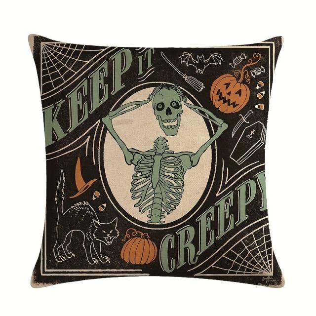 4pcs Halloween Pillow Covers 18*18Inch Linen Blend Throw Pillow Cover Pumpkin Cat Ghost Pattern Cushion Cover for Home Couch