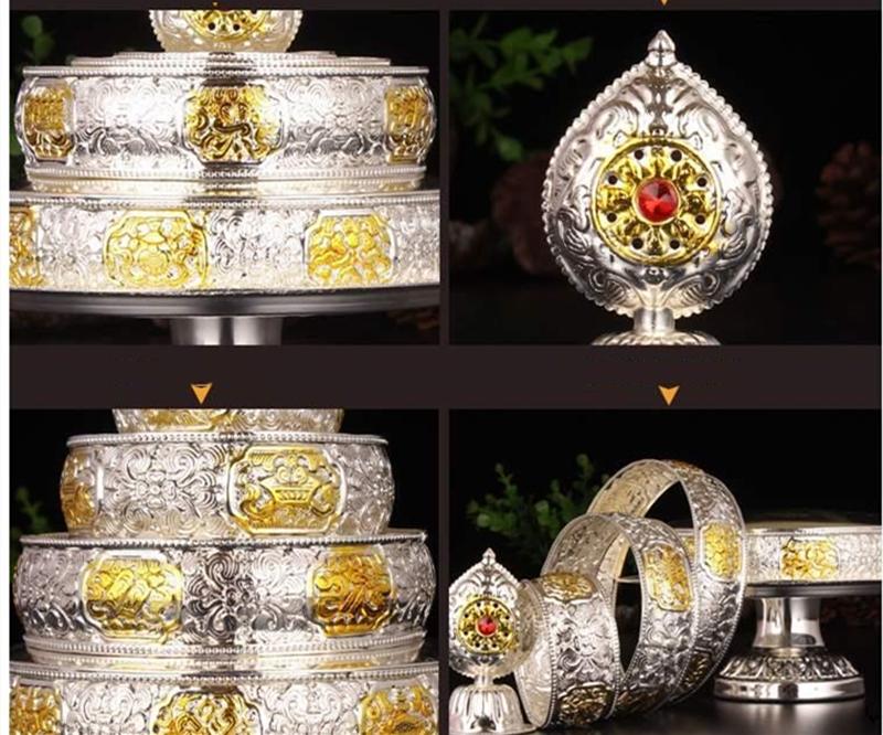 Buddhist Silver Manza Tantric Alloy Handicraft Auspicious Tibetan Buddhism Plate Home Gift Tribute Desktop Indoor Decorative