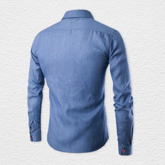 Men Solid Color Long Sleeve Jeans Shirts Breathable Casual Denim Top for Work