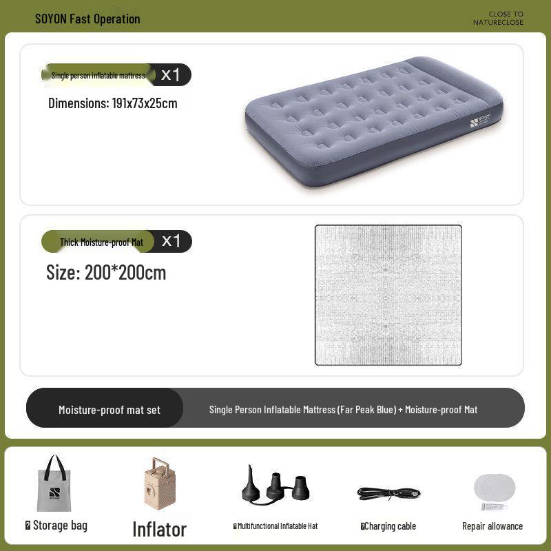 

Quick-Setup Inflatable Mattress for Camping, Outdoor Use, and Home Automatic Inflatable Mattress [Azure Blue]