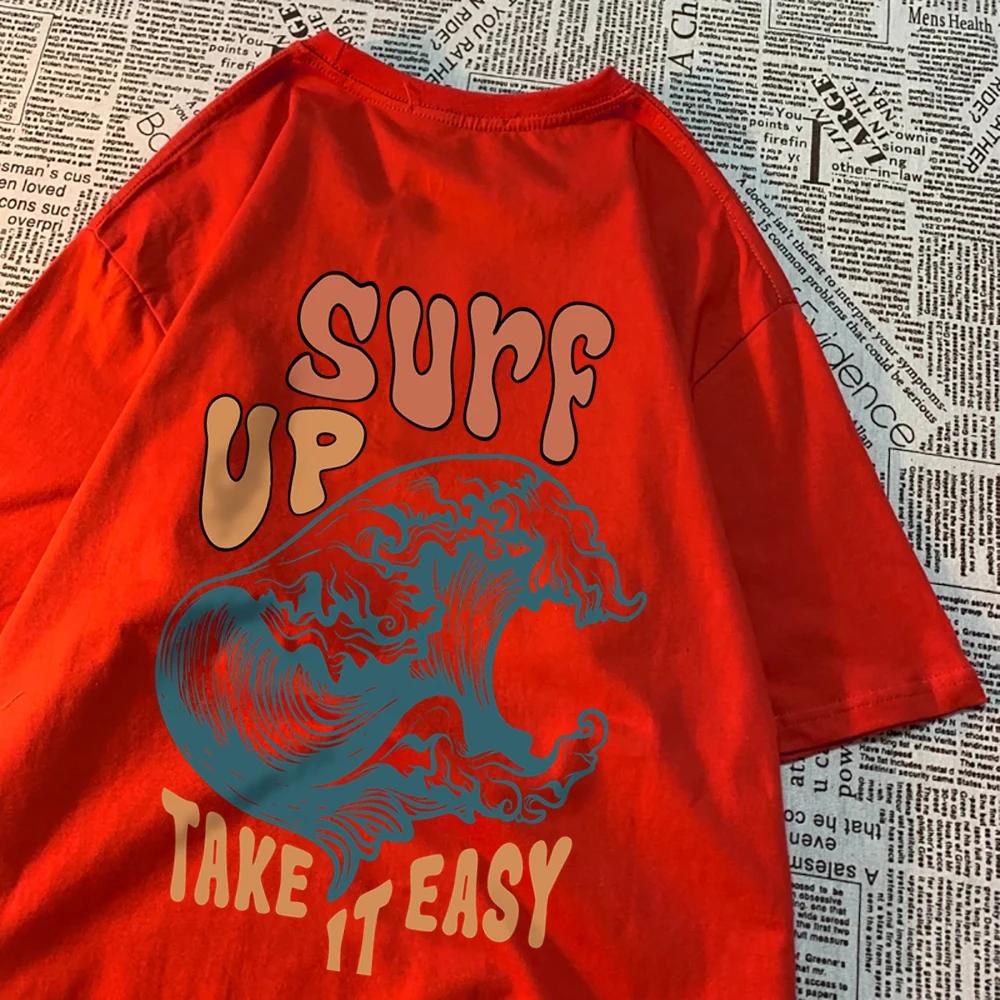 

Футболки Surf Up Take It Easy для мужчин и женщин, летняя футболка, дышащая, с круглым вырезом, с коротким рукавом, свободная футболка Harajuku, хлопковые топы для пар XXXXXL слоновая кость