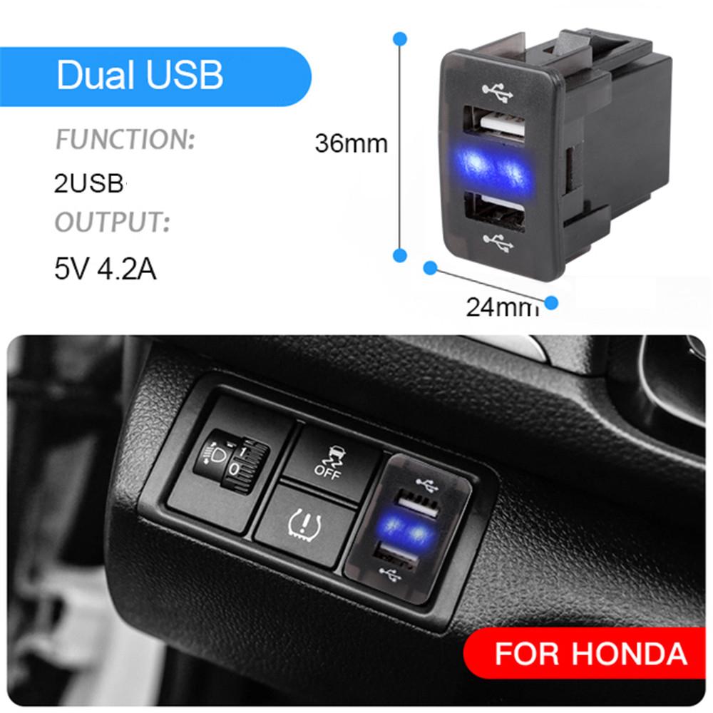 4,2A duální USB zásuvka nabíječka do auta napájecí adaptér pro telefon s LED světlem 12V 24V pro Honda CIVIC CROSSTOUR CRV ODYSSEY