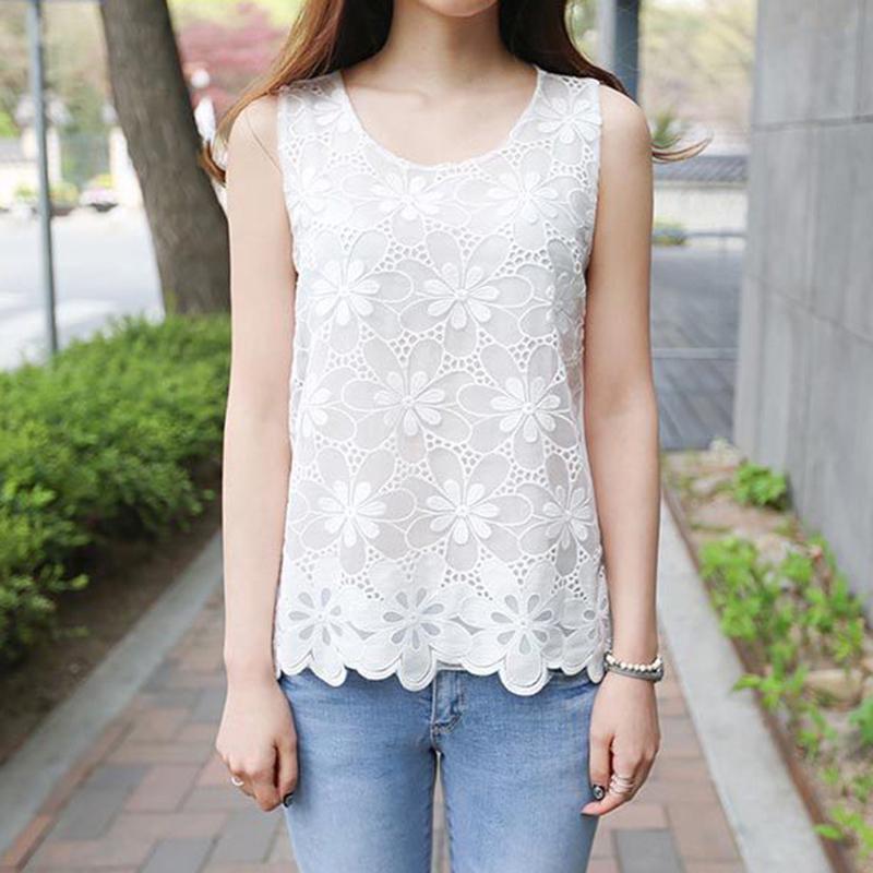 Women Summer Loose Lace Flower Sleeveless Vest